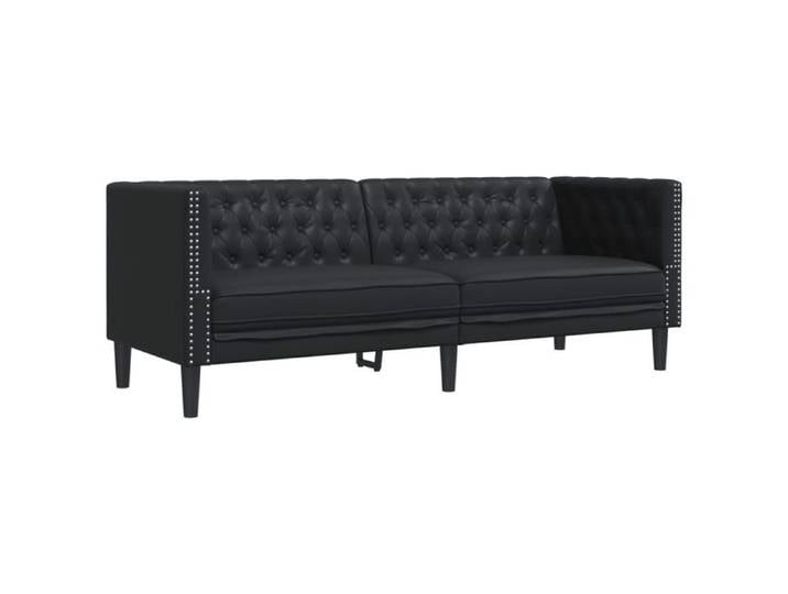 773733& Canapé à 3 places - Chesterfield noir similicuir - L194 x P74.5 x H70.5 cm