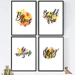 POSTER Set mit 4 glücklich und bunt ‚Brave‘ A3 Rahmenlos