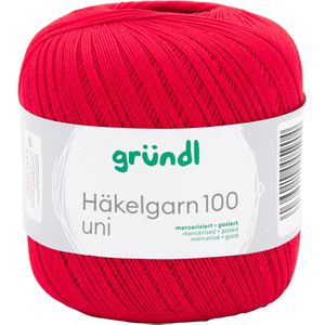 Gründl Häkelgarn 813-127 Häkelgarn 100, signalrot, 100 g / 566 m, Nadelstärke 1.5-2, 100% Baumwolle