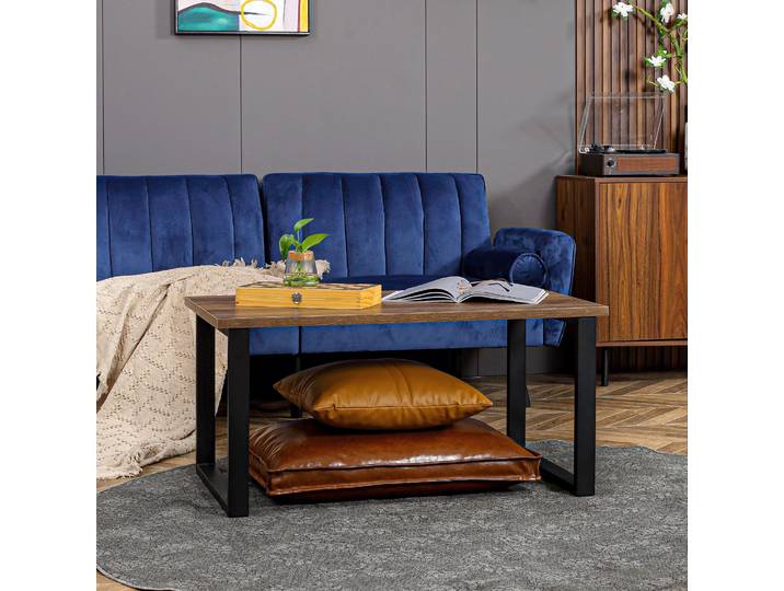 HOMCOM Table Basse Industrielle Métal/Bois 100x60cm