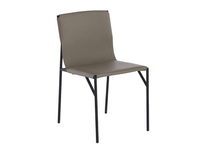 HORM chaise TOUT LE JOUR (gris taupe - métal verni noir et cuir cuir pleine fleur)