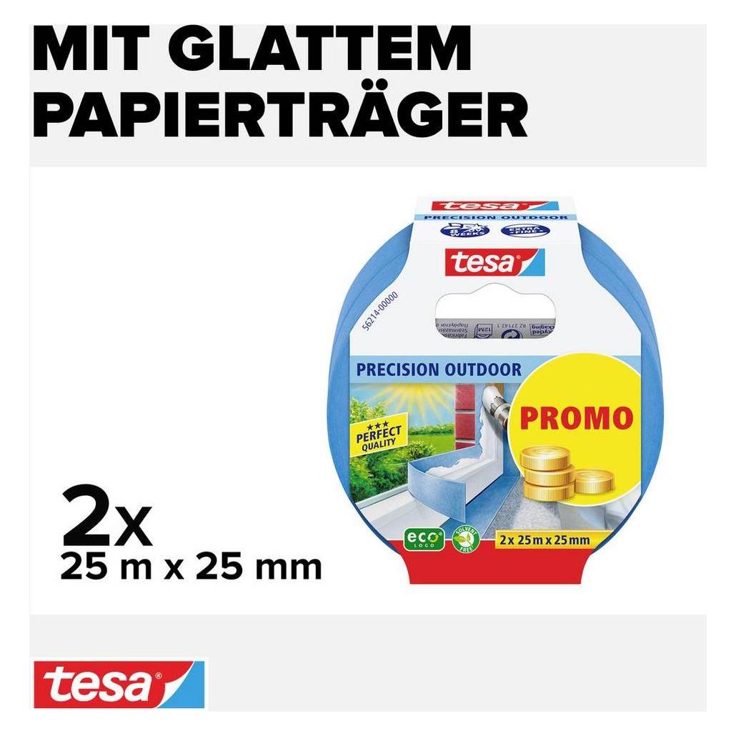tesa 2x Malerkrepp OUTDOOR, Malerband für den Aussenbereich, Zweierpack (25 mm) (56214-00000-03)