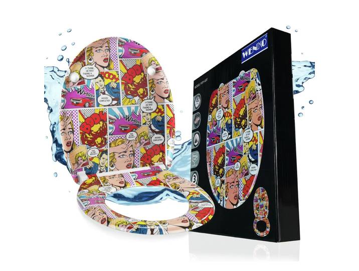 WC-Sitz WENKO Pop-Art , bunt, B:38cm L:46cm, Duroplast, Edelstahl, WC-Sitze, WC-Sitz