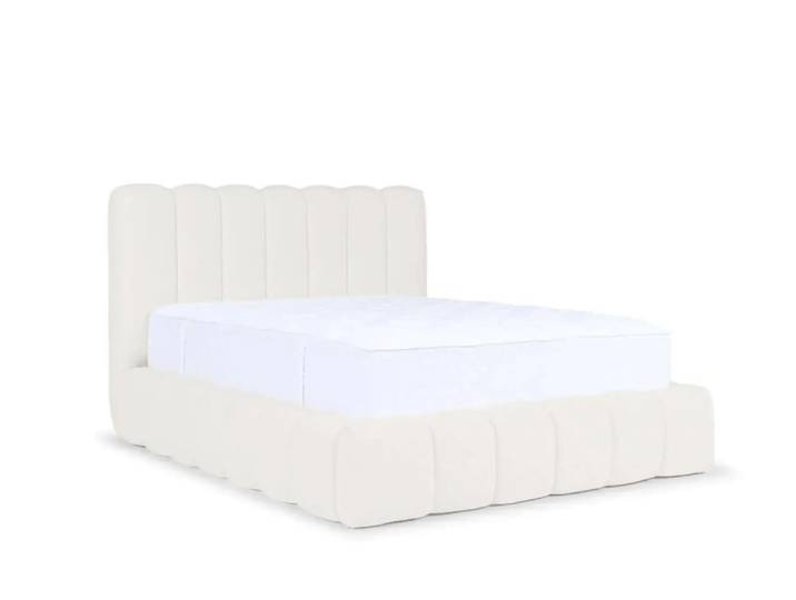 Lit coffre tissu chenille 180x200cm blanc