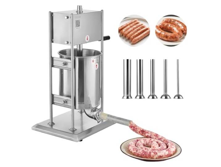 VEVOR Poussoir à Saucisses Manuel 10 L\, Machine à Saucisses Verticale en Acier Inoxydable\, Ensacheuse à Double Vitesse\, avec 5 Tubes de Remplissage\, pour Cuisine\, Domicile\, Restaurant