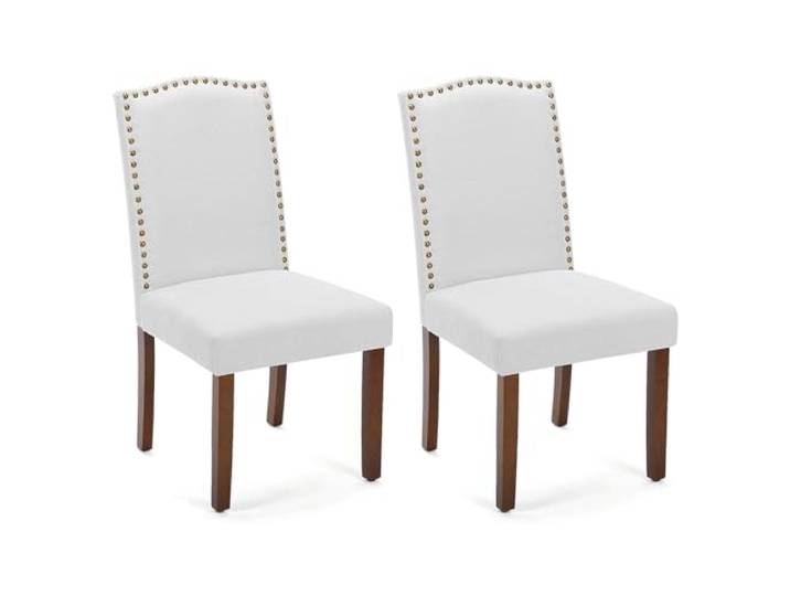 Sweetcrispy Esszimmerstühle 2er-Set, hochwertiger gepolsterter Esszimmerstuhl aus Leder mit Nagelkopfbesatz und Holzbeinen, Esszimmerstuhl für Schlafzimmer, Wohnzimmer, Esszimmer, Grau