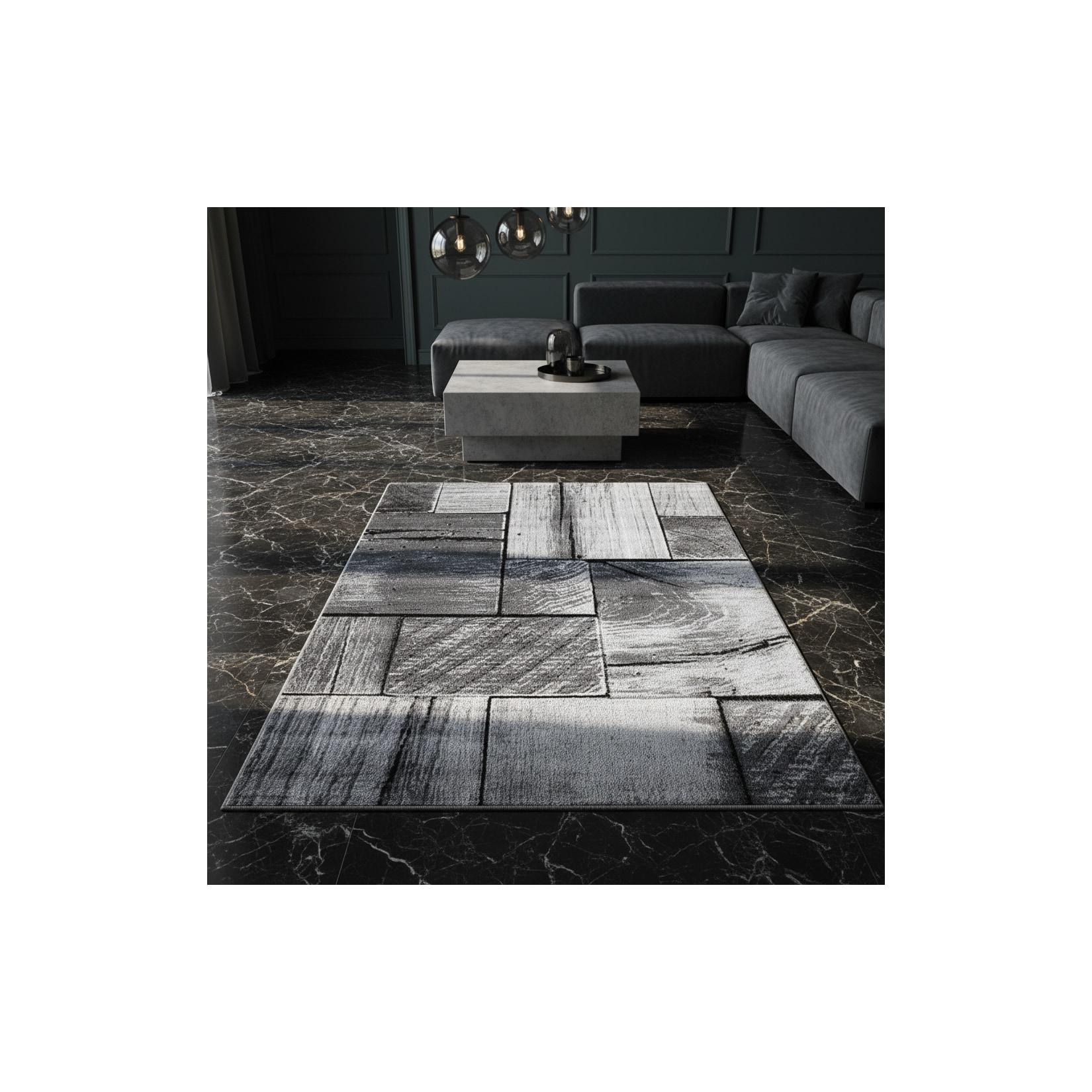Teppich Kurzflor DRAU in Schwarz, in 3D-Holzoptik, 140 x 200 cm