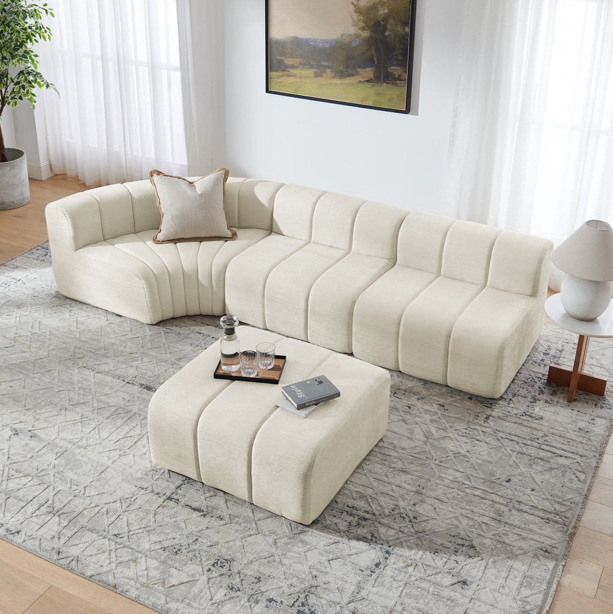 HAUSS SPOLE Hoekbank - Modulaire 4-Zits Bank - Chenille Beige