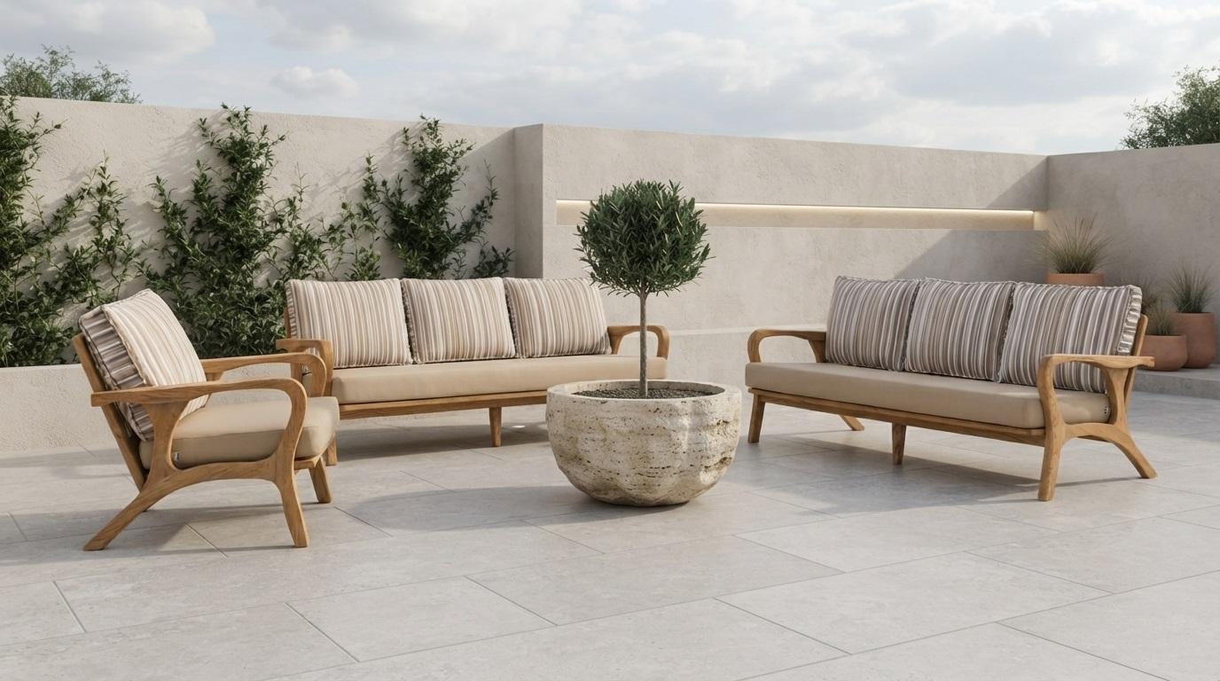 Gartenlounge Set 3-Sitzer Sofa Sessel Beige Kissen Modern