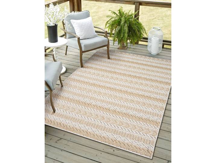 Outdoorteppich Piazza, LAGERRÄUMUNG , beige (beige,cream), B:80cm H:8mm L:150cm, Polypropylen, MYFLAIR MÖBEL & ACCESSOIRES, Teppiche, Outdoorteppich, modernes Design, gestreift, In & Outdoor geeignet, Balkon, Terrasse