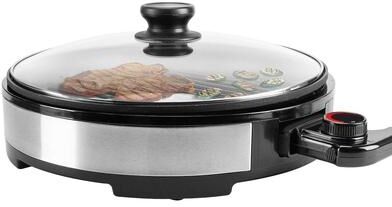 Elite Cuisine EMG1560 12” Deluxe Indoor Grill with Tempered Glass Lid, Stainless Steel