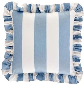 Sunbrella Outdoor Ruffle Pillow Cover - Canopy Stripe Cornflower/White Sunbrella - Ballard Designs