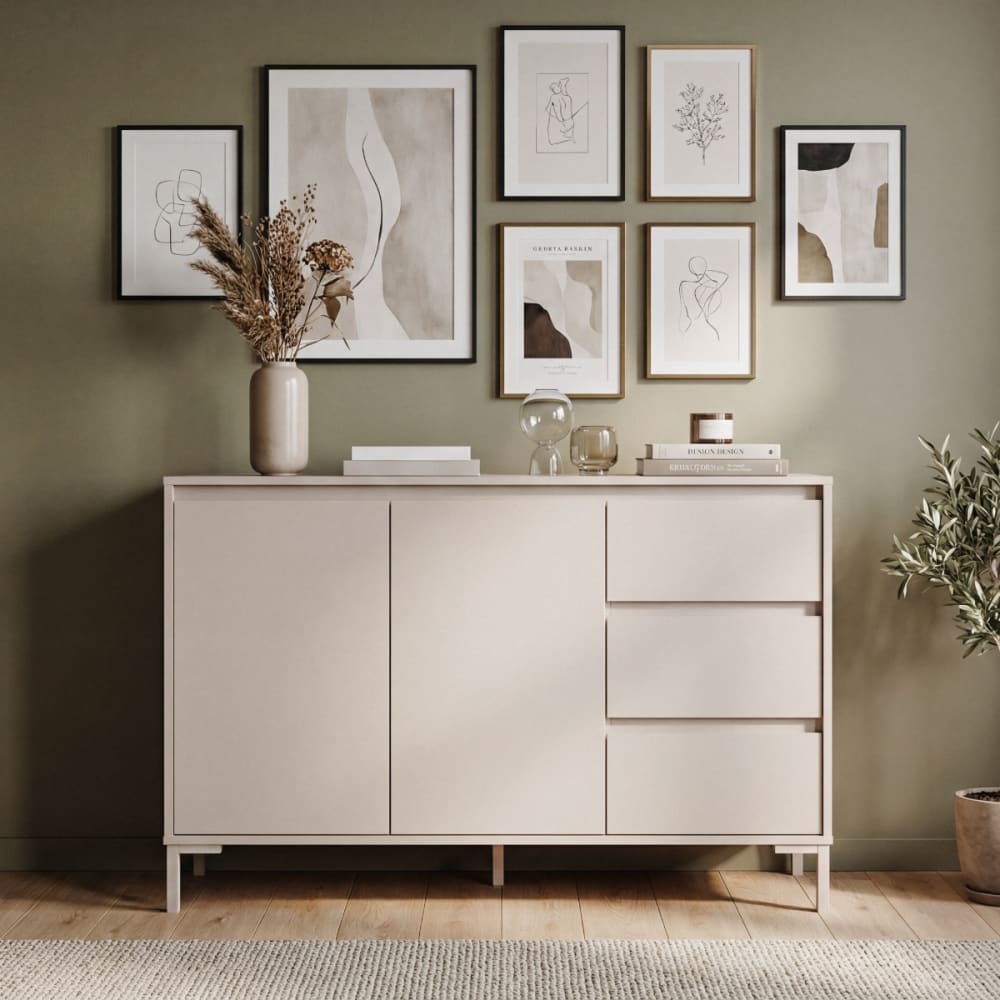 Calicosy Buffet 2 portes et 3 tiroirs couleur cachemire l120 cm Beige 120x87x40cm