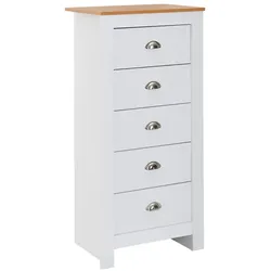 KADIMA DESIGN Sideboard mit 5 Schubladen 53x114x39 cm Kommode Weiß / Eiche Modern, Design Anrichte Hoch Schmal, Schubladenkommode
