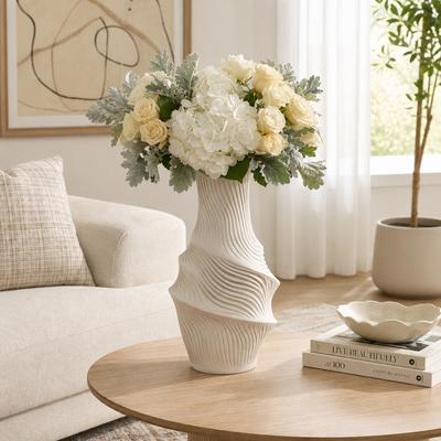 Sagebrook Home Decorative Vase - Ivory Resin Sculptural Texture, 16 in.