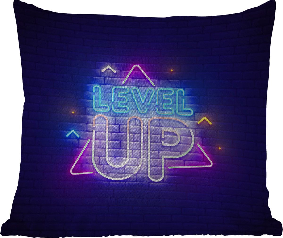 Weerbestendig sierkussen voor buiten - Gaming Level Up Neon - 60 x 60 cm