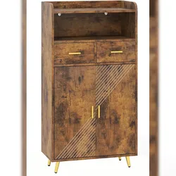COSTWAY Multifunktionsschrank mit Doppeltür, 2 Schubladen, Verstellbarem Regal, Wohnzimmerschrank für Küche, Badezimmer, Flur
