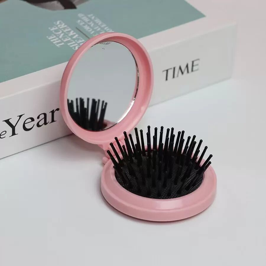INF Peigne Pliant Compact à Coussin d'Air avec Miroir de Maquillage Rose