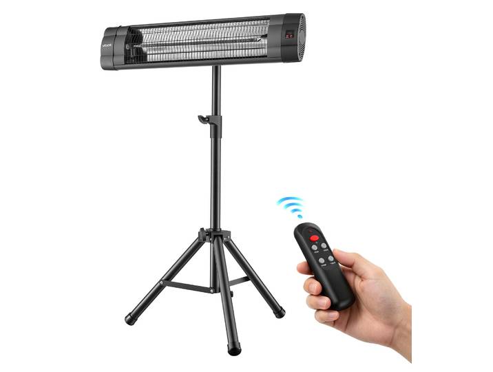 VEVOR Radiateur Infrarouge 2500 W sur Pied avec Trépied\, Chauffage Extérieur Infrarouge\, pour Terrasse\, Jardin et Balcon\, 3 Niveaux de Chauffage\, Télécommande\, Panneau de Minuterie 24 h\, PP