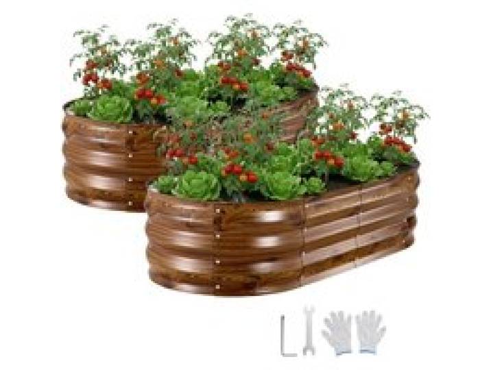 VEVOR Hochbeet Metall 2er-Pack 120x60x30 cm, Ovales Gartenbeet, Pflanzkasten-Set für den Außenbereich, Gemüsebeet mit Handschuhen, Blumenbeet Bodenlos, Pflanzbeet für Blumen & Gemüse