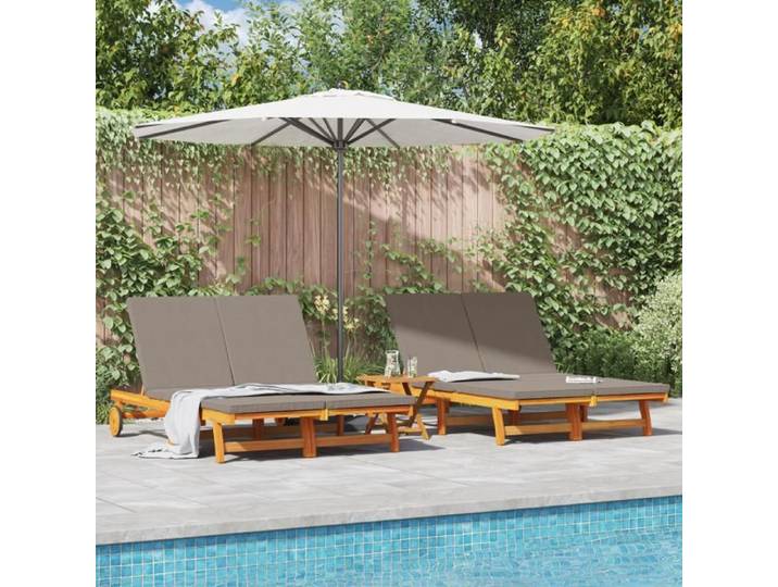 Transat double avec roulettes et coussin en bois d acacia