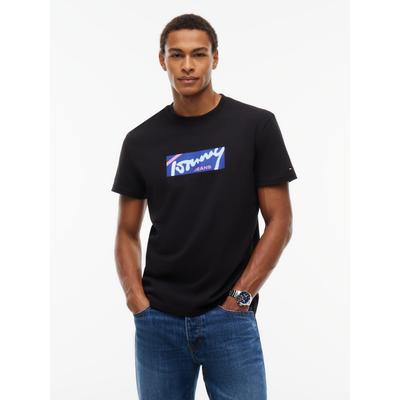 T-Shirt TOMMY JEANS "TJM REGULAR SIGNATURE", Herren, Gr. M, schwarz, Single Jersey, Obermaterial: 100% Baumwolle, regular fit normal, Rundhals, Shirts T-Shirt, Print, Rundhals, normale Passform