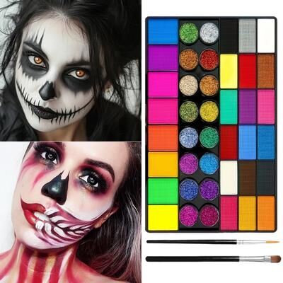 Rare Purchases 42 Colors UV Neon Face Paint Set, Fluorescent Glitter Art Makeup, Water Soluble Body Painting For Party Festivals Hallow 42 Colors UV Neon Face Paint Set, Fluorescent Glitter Art Makeup, Water Soluble Body Painting For Party Festivals Hallo