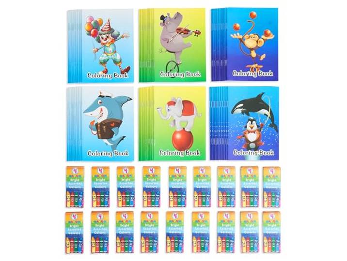 THE TWIDDLERS 72 Mini Kleurboeken & 18 Dozen Waskrijtjes (72 Stuks) voor Kinderen, Jongens en Meisjes - Bruiloften, Kinderfeestjes, Verjaardagen, Uitdeelcadeautjes, Traktaties, Weggeef Cadeautjes