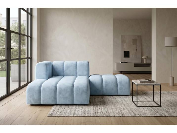 Kaiser Möbel Modulare Chaiselongue mit Hocker, Velvet-Stoff Riviera, Babyblau, Links, GRAND
