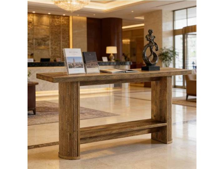 Table console étroite 140 x 30 x 80 cm avec étagère meuble d'entrée marron aspect bois design moderne JOINERY