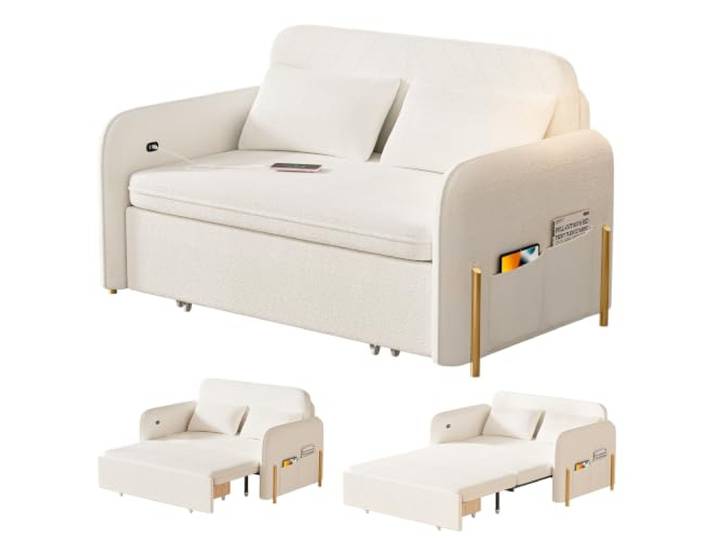 toxaaiwr Schlafsofa, 178 cm ausziehbares Futon-Sofa, Schlafsofa Schlafsofa mit hochdichtem Schaumstoff und Ladestation, ideal für Gästezimmer und kleine Wohnungen Weiß