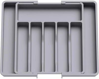 Inspire Select LMETJMA Expandable Silverware Organizer Tray Adjustable Kitchen Drawer Cutlery Holder gray
