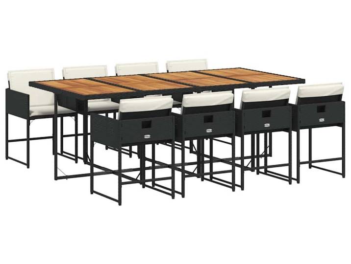 vidaXL 9-tlg. Garten-Essgruppe mit Kissen Schwarz Poly Rattan