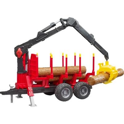 Bruder Profi-Serie Rückeanhänger mit Ladekran, 4 Baumstämmen und Holzgreifer