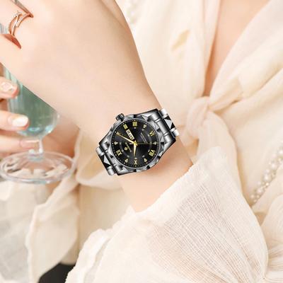 Youfap Market Luxury Stainless Steel Quartz Watch For Women, Elegant Waterproof Date & Luminous Hands all Black