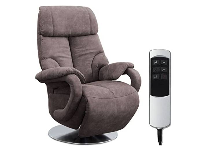CAVADORE TV-Sessel Istanbul / Fernsehsessel mit elektrisch verstellbarer Relaxfunktion / 2 E-Motoren / 80 x 115 x 79 / Lederoptik: Grau