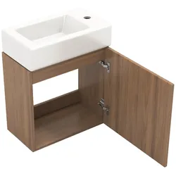 Waschbecken mit Waschtischunterschrank 46x46x50 cm Hängend in Naturholz mit Soft-Closing-Technologie für kleine Badezimmermöbel