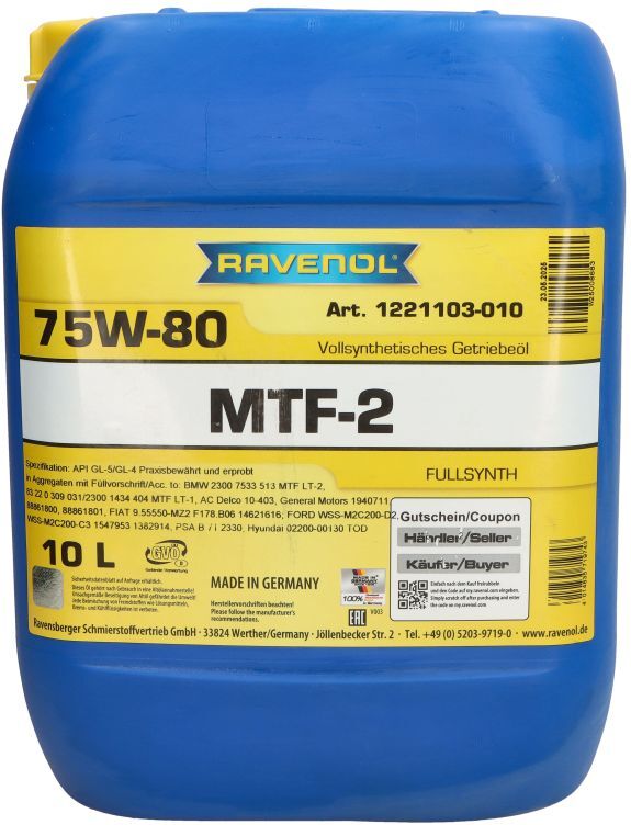 Ravenol Olio per cambio 1221103 MTF-2 75W80 10L