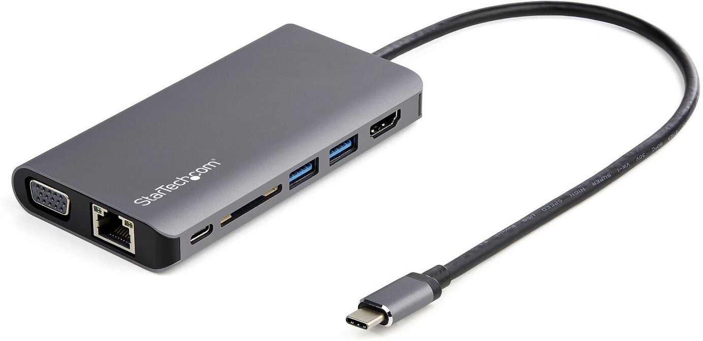 StarTech.com USB-C Multiport Adapter - USB-C Mini Travel Dock with 4K HDMI or 1080p VGA - 3x USB 3.0 Hub, SD, GbE, Audio, 100W PD Pass-Through (DKT30C