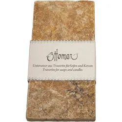 Seifenablage aus Travertin rechteckig - gold-gelb Naturstein handgefertigt - für feste Seifen Shampoos - 14,5 x 7 cm hygienisch schick