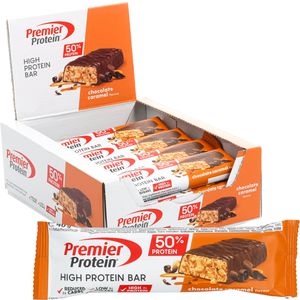 Premier-Protein Proteinriegel Bar Deluxe 50%, 16 Riegel, Chocolate Caramel, je 40 g, pro Riegel 20 g Protein