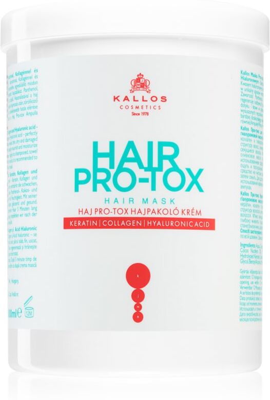 Kallos Hair Pro-Tox Maske für schwaches und beschädigtes Haar mit Koskosnussöl, Hyaluronsäure und Kollagen 1000 ml