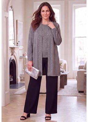 Plus Size Women's Fine Gauge Cardigan Topper by Jessica London in Grey Pretty Stone (Size 12) Sweater