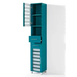 bonprix Badezimmer Hochschrank, petrol, Gr.185x34 cm, Für mehr Ordnung im Bad sorgt der schmale Badezimmer Hochschrank "Ted".
