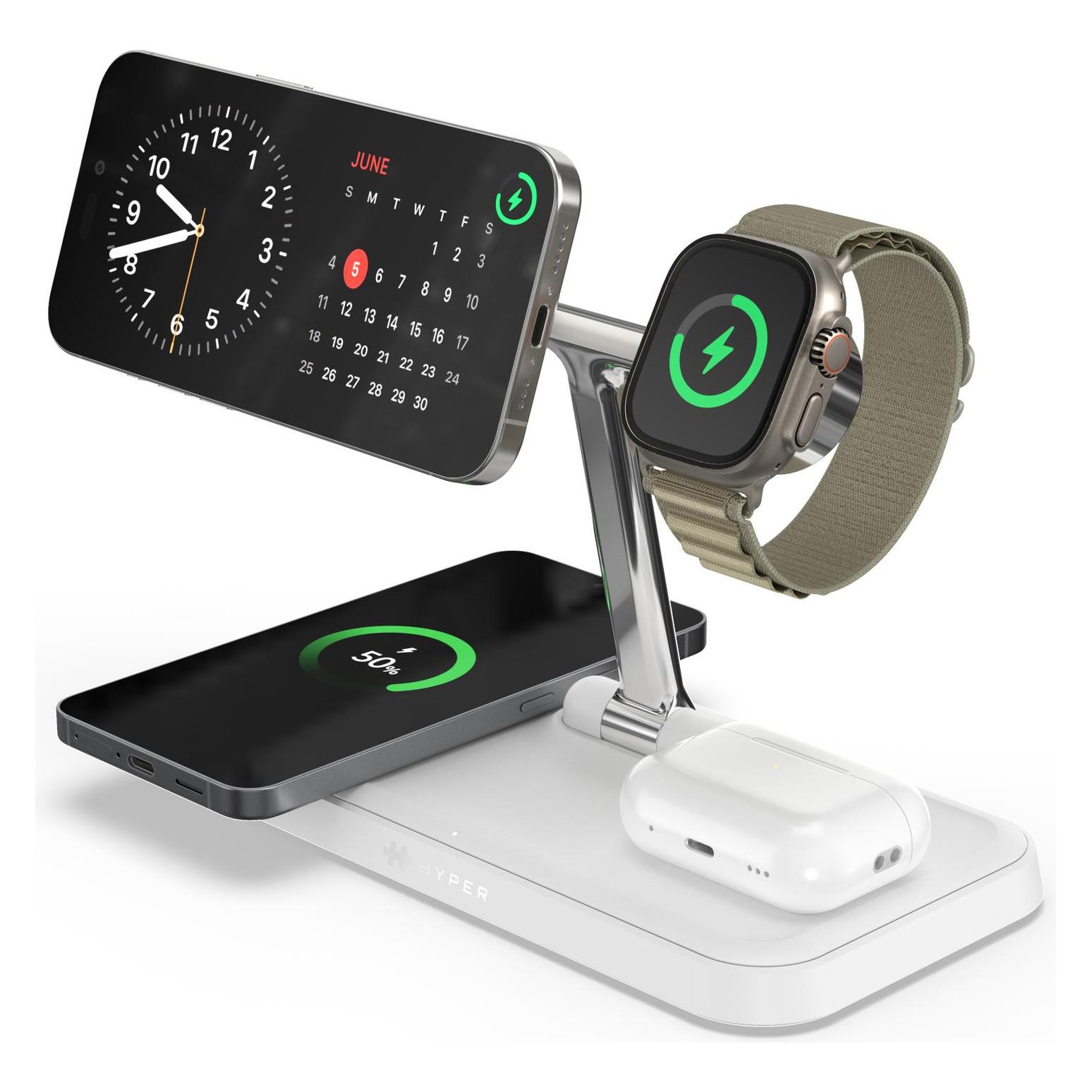 Targus HyperJuice QI2 4in1 Charging Stand (15 W) (HJ3004WHGL)