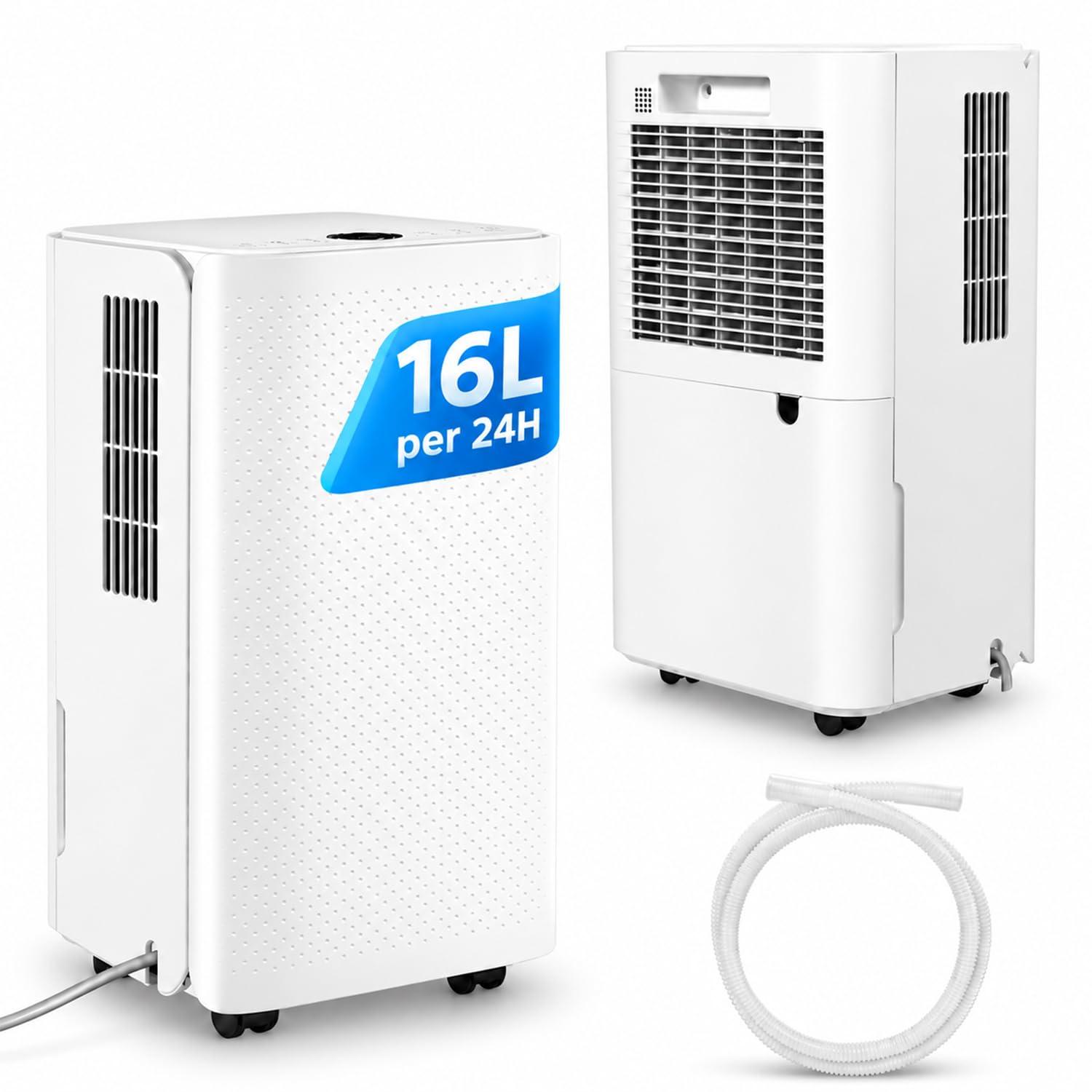 Luftentfeuchter 16 L/Tag, 30 m², 38 dB, Wäschemodus