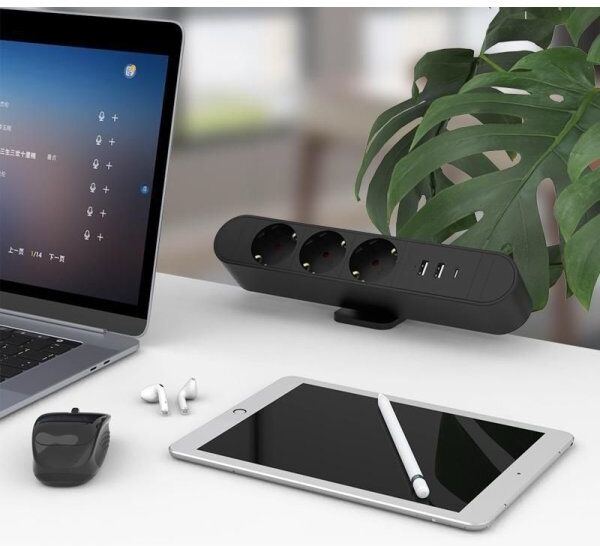 MicroConnect Stikdåse, 3-Stik, Usb, 1,8 M