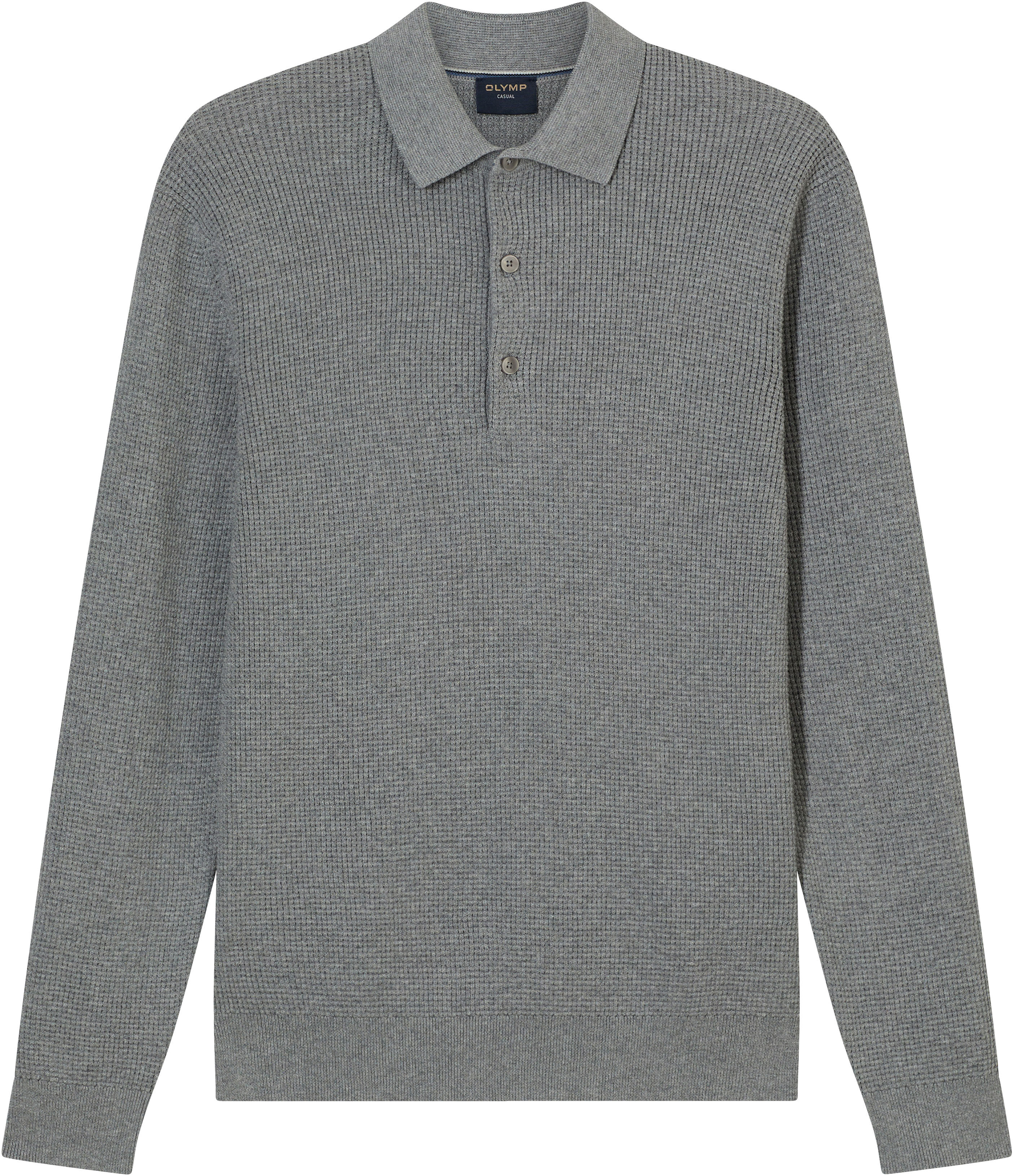 Polokragenpullover OLYMP "Waffle Structure Pullover", Herren, Gr. 3XL, grau, Strick, Obermaterial: 89% Baumwolle, 11% Polyamid, regular fit, Rippbündchen, Pullover Polokragenpullover, strukturiert, unifarben, regular fit, Strick grau 3XL