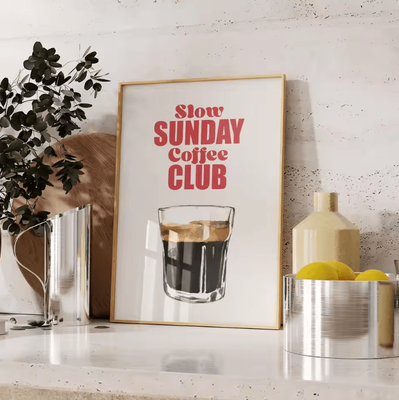 Inspire Curations Retro Coffee Club Canvas Wall Art Beige Minimalist Coffee & Drink Poster Decor ct100 3 50x70cm Unframed