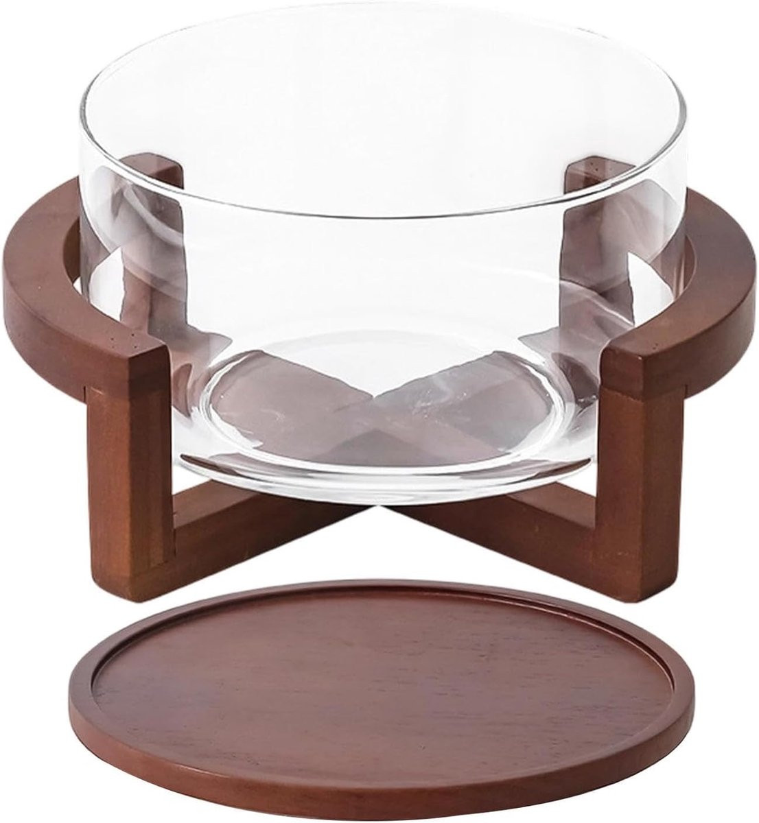 Transparante glazen decoratieve schaal met houten bodem, 1800 ml